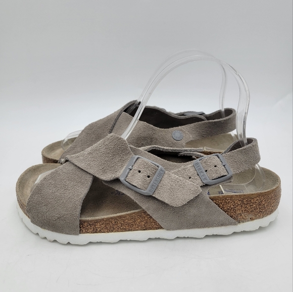 Birkenstock Tulum Stone Beige Coin Suede Soft Footbed Regular Sz EU 37 US 6.5 - Picture 5 of 11